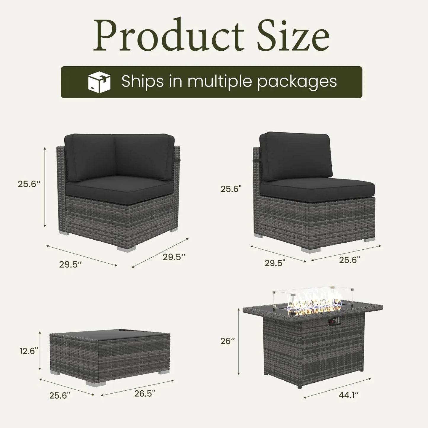 8 Piece Patio Furniture Set with Fire Pit Table, Outdoor Conversation Sets Wicker Rattan Sectional Sofa with Coffee, Custom