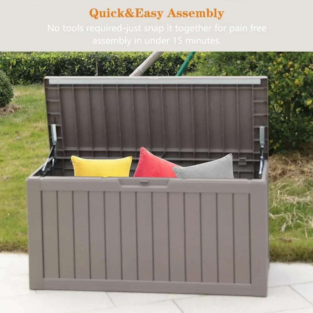 80 gallon waterproof deck box, terrace furniture storage box with lockable lid, garden, yard