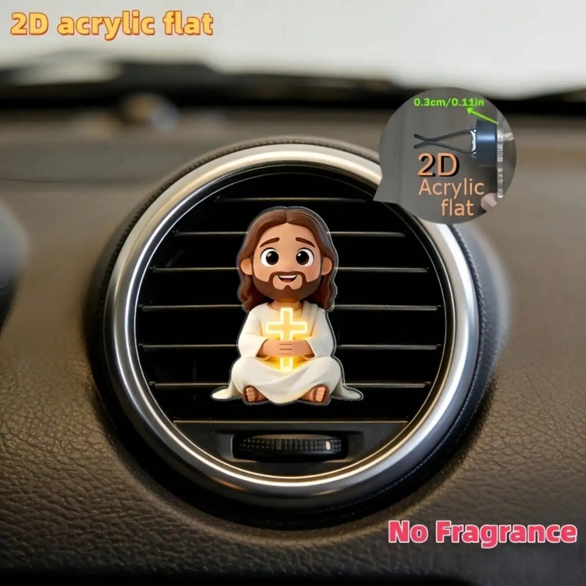 2D Flat Jesus Holding Cross Pattern Car Air Vent Clip Decor, Fragrance Diffuser, Perfect Holiday Gift, Refreshes Car Interior, Cute Car Decor, Angel Shaped Car Accessory, Random Fragrance, Customizable Fragrance Oil. Best Gif
