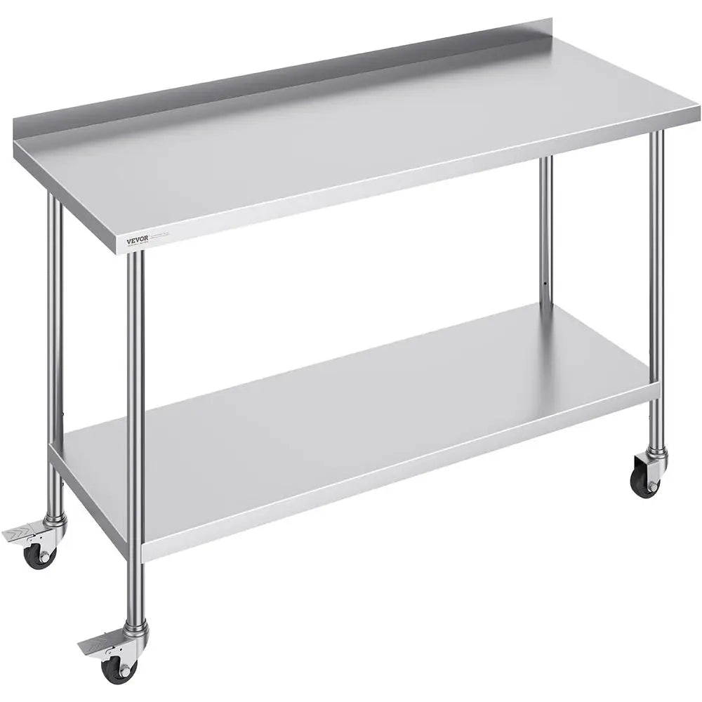 Heavy-Duty Stainless Steel Work Table with Casters, Adjustable Height for Commercial Food Prep and Home Use