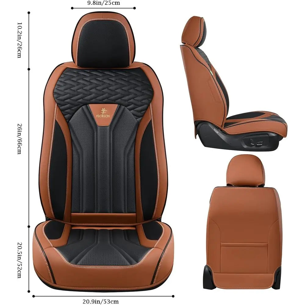Seat Covers Full Set, Car Seat Protectors 5 Seats, Automotive Seat Covers Fit for Most Cars Trucks-Brown&Black