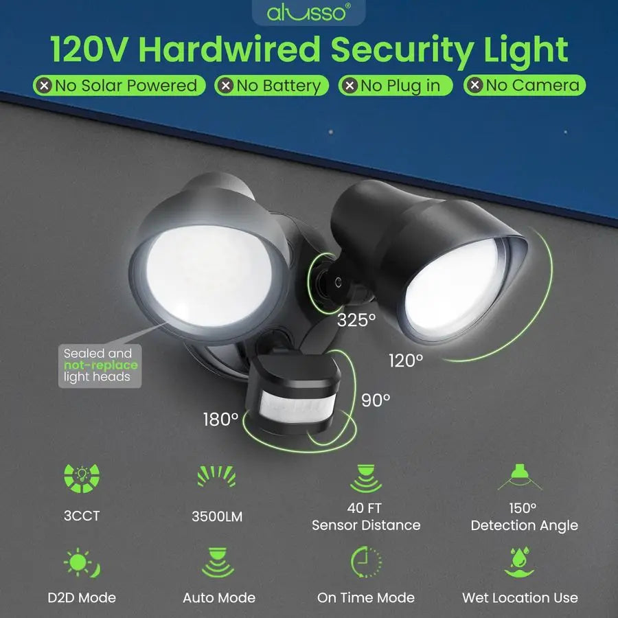 Motion Sensor Outdoor Lights, 30W 3500LM Flood Lights Outdoor, 3 Modes Dusk to Dawn Auto On Time, 3CCT 3000K 4000K 6500K Waterpr