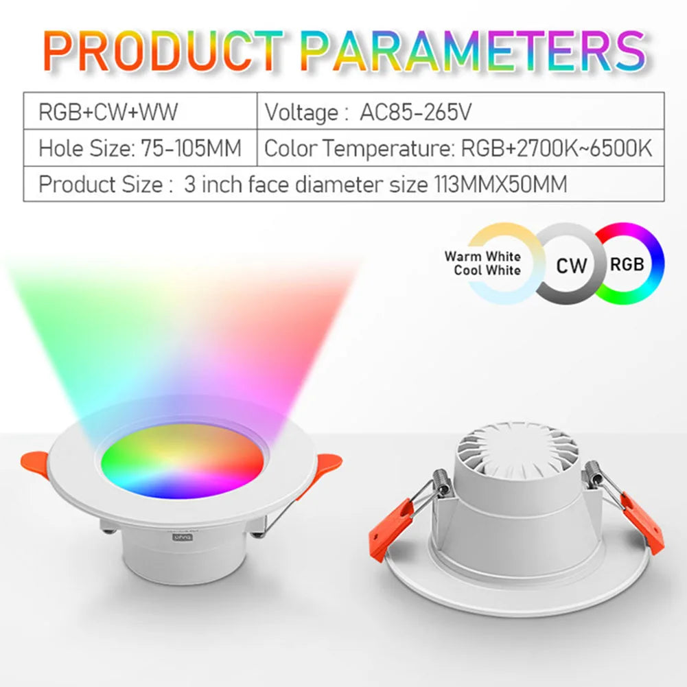 1-10PCS 10W Smart LED Downlight Bluetooth Ceiling Lamp RGB Lamp APP Remote Control Color Changing Light for Google Alexa Home