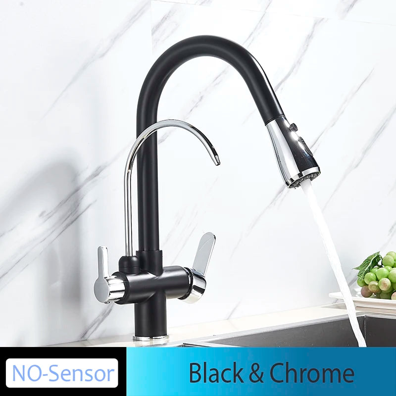 Onyzpily Black Touch/NO Sensor Kitchen Faucet Pull Out Sink Faucets Hot Cold Mixer Pure Water Tap Deck Mounted Taps Dual Handle