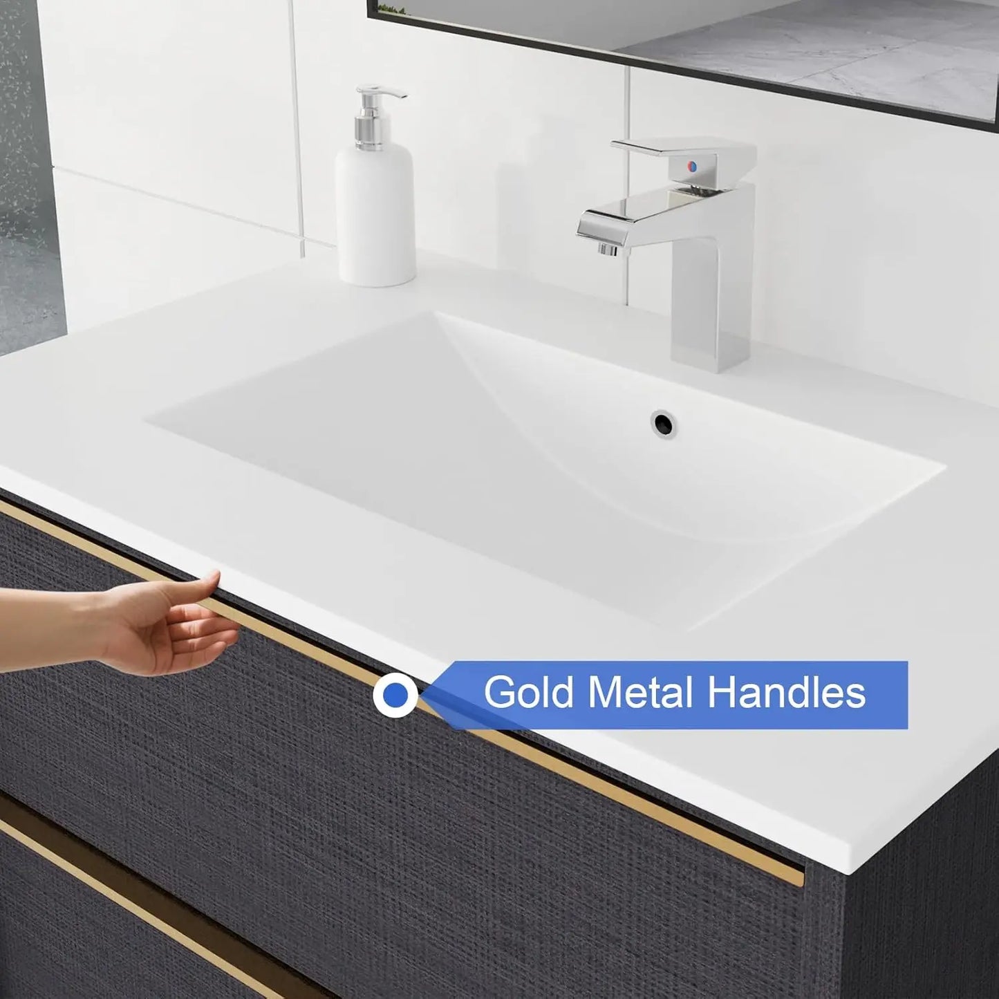 30 Inch Bathroom Vanity with Sink, Floating Vanity Bathroom, Modern Wall Mount Bathroom Cabinet, Double Drawers,, Customized
