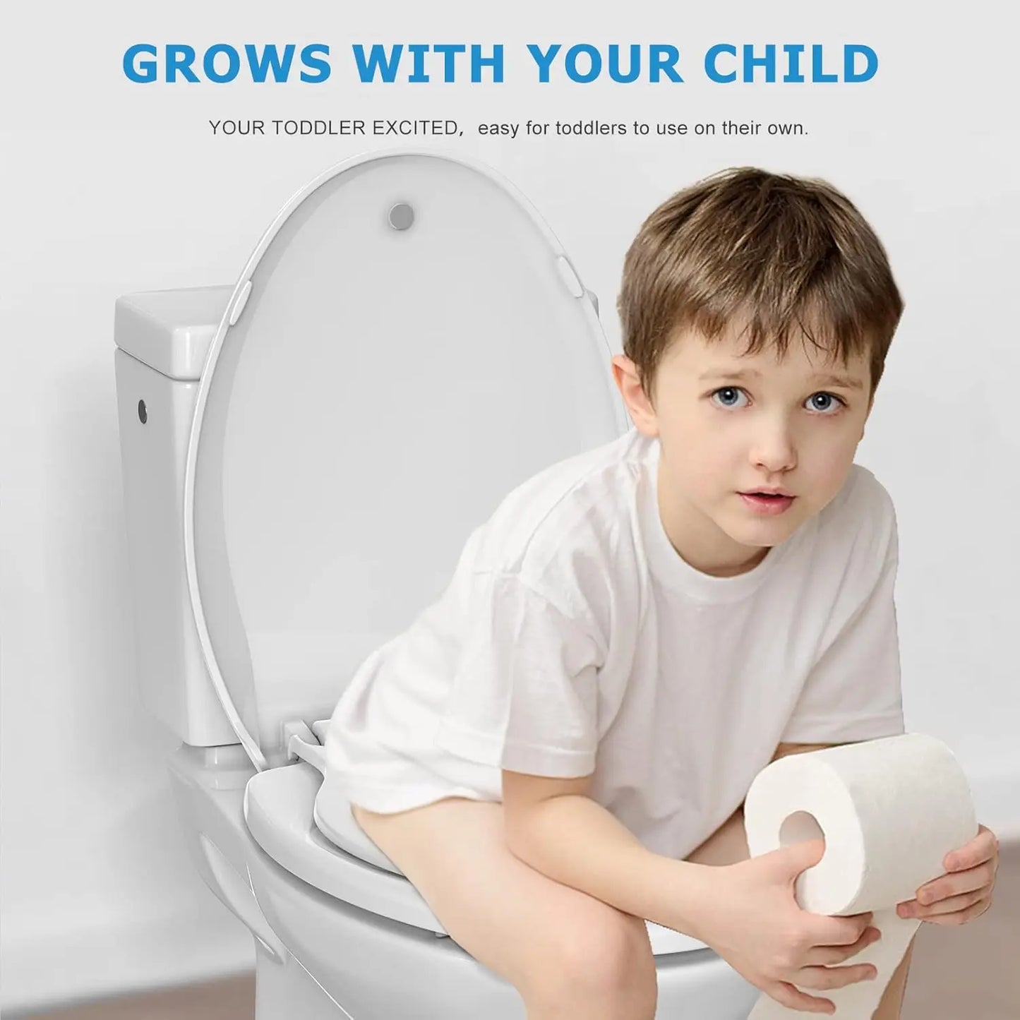 Toilet Seat with Built-In Toddler Potty Training Seat, Mother and Child Cover, Slow Close, Easy to Install, Elongated, White