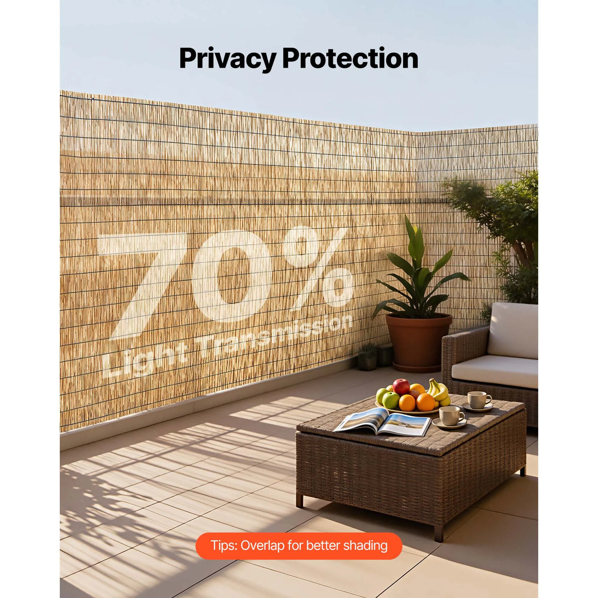 SucceBuy Natural Reed Fencing Decorative Fence Divider Privacy Screen Panel Curtain for Balcony Patio Garden Backyard Outdoor