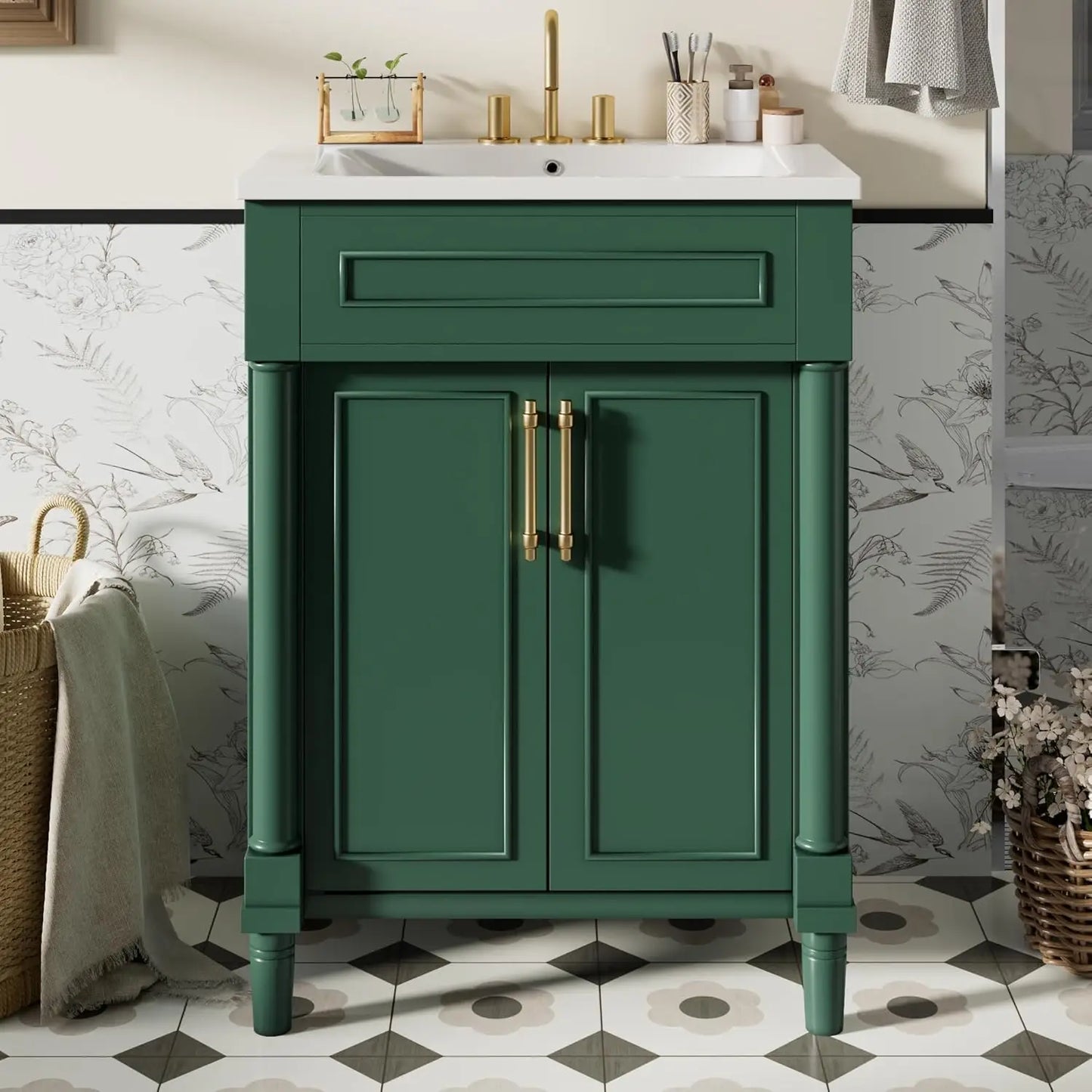 24-inch Bathroom Vanity with Sink Combo, Free-Standing Single Bathroom Storage Cabinet with One Flip Drawer,, Customized