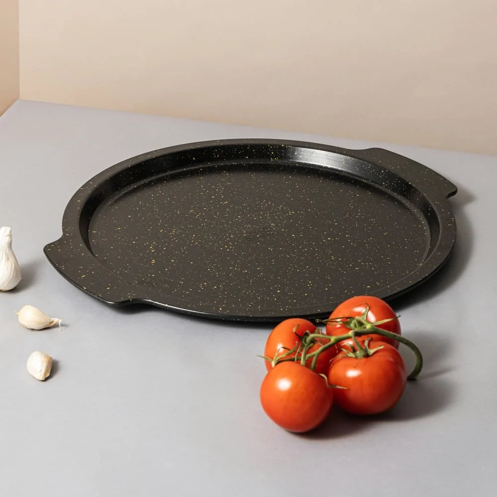 14 Inch Non Stick Pizza Pan Durable Metal Bakeware Oven Safe Easy Cleanup Versatile Kitchen Essential Perfect Baking Results