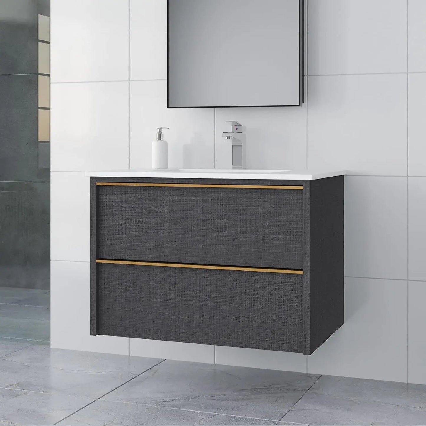 30 Inch Bathroom Vanity with Sink, Floating Vanity Bathroom, Modern Wall Mount Bathroom Cabinet, Double Drawers,, Customized