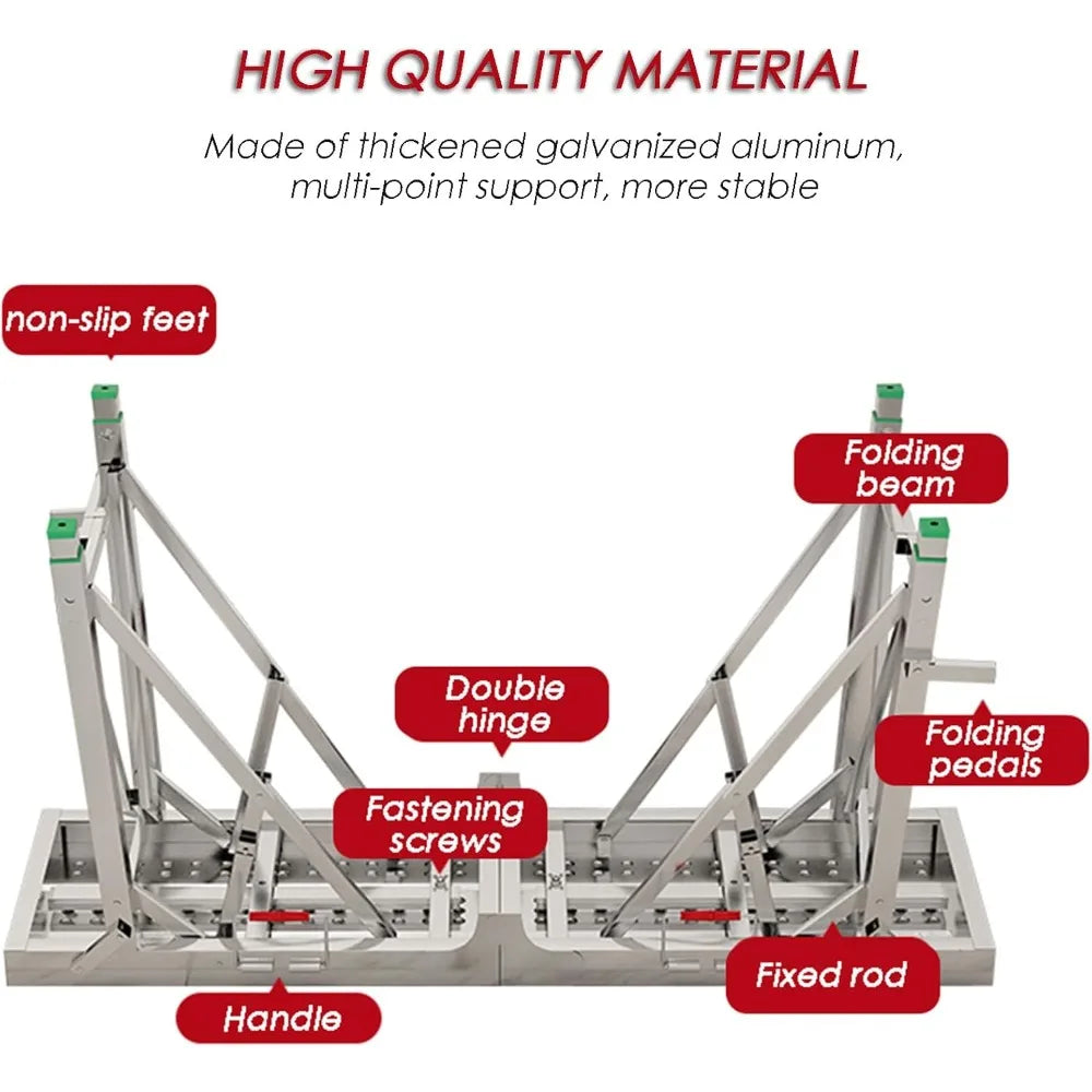 Scaffolding Platform Adjustable Height, Folding Work Platform, Aluminum Portable Scaffolding Ladder, Non-Slip Portable W