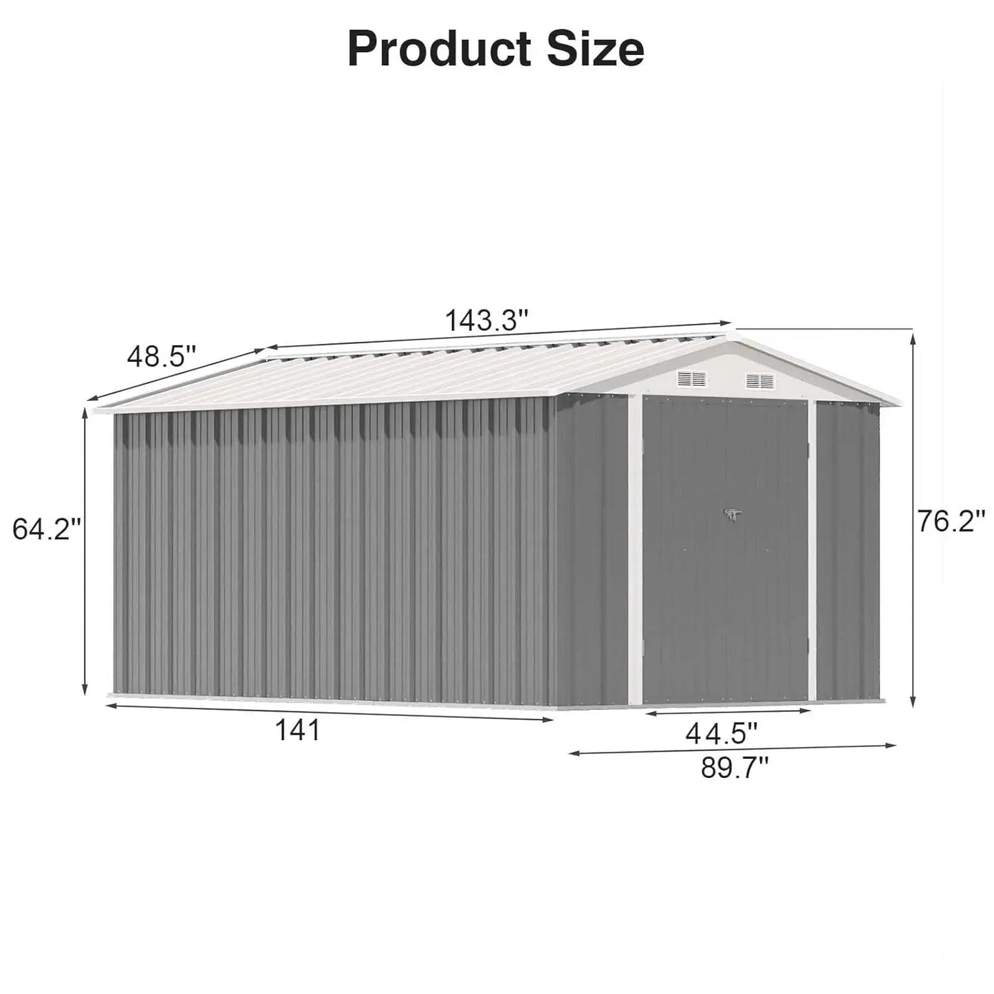 12x8 FT Outdoor Metal Storage Shed Lockable Door Tool Garden Backyard Patio Gray, Custom