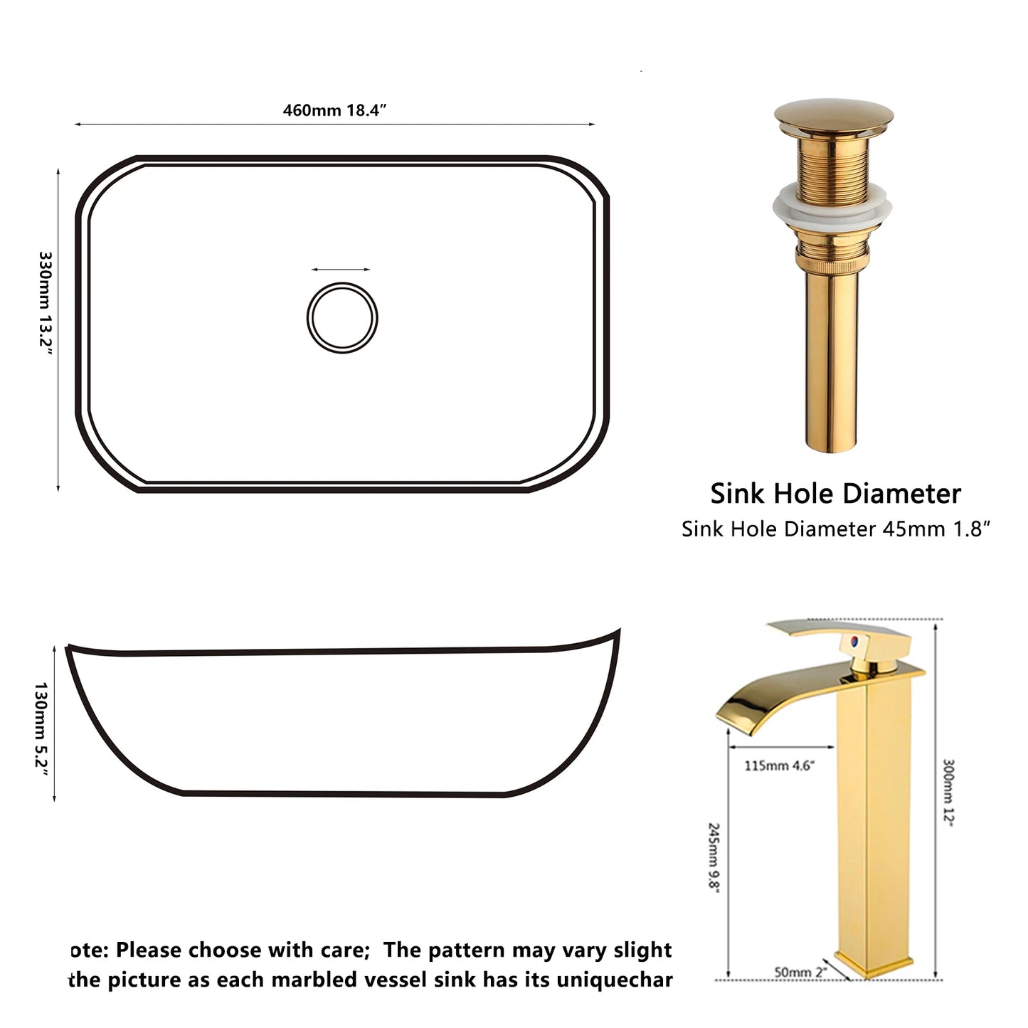 KEMAIDI Gold Hammered Bathroom Vessel Sink Set, Luxury White & Gold Basin with Gold Faucet Combo, Above-Counter Vanity Sink Kit