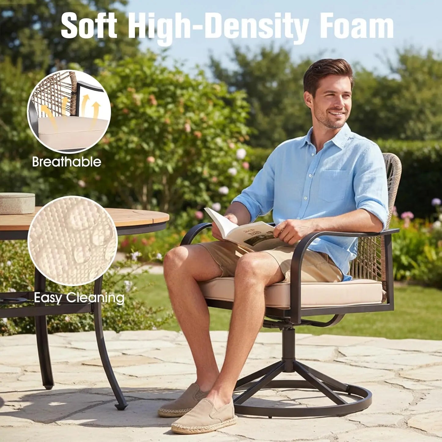 Patio Swivel Dining Chairs Set 4 Wicker Metal Cushioned Gentle Rocker Outdoor Backyard Lawn Garden Deck Porch, Custom