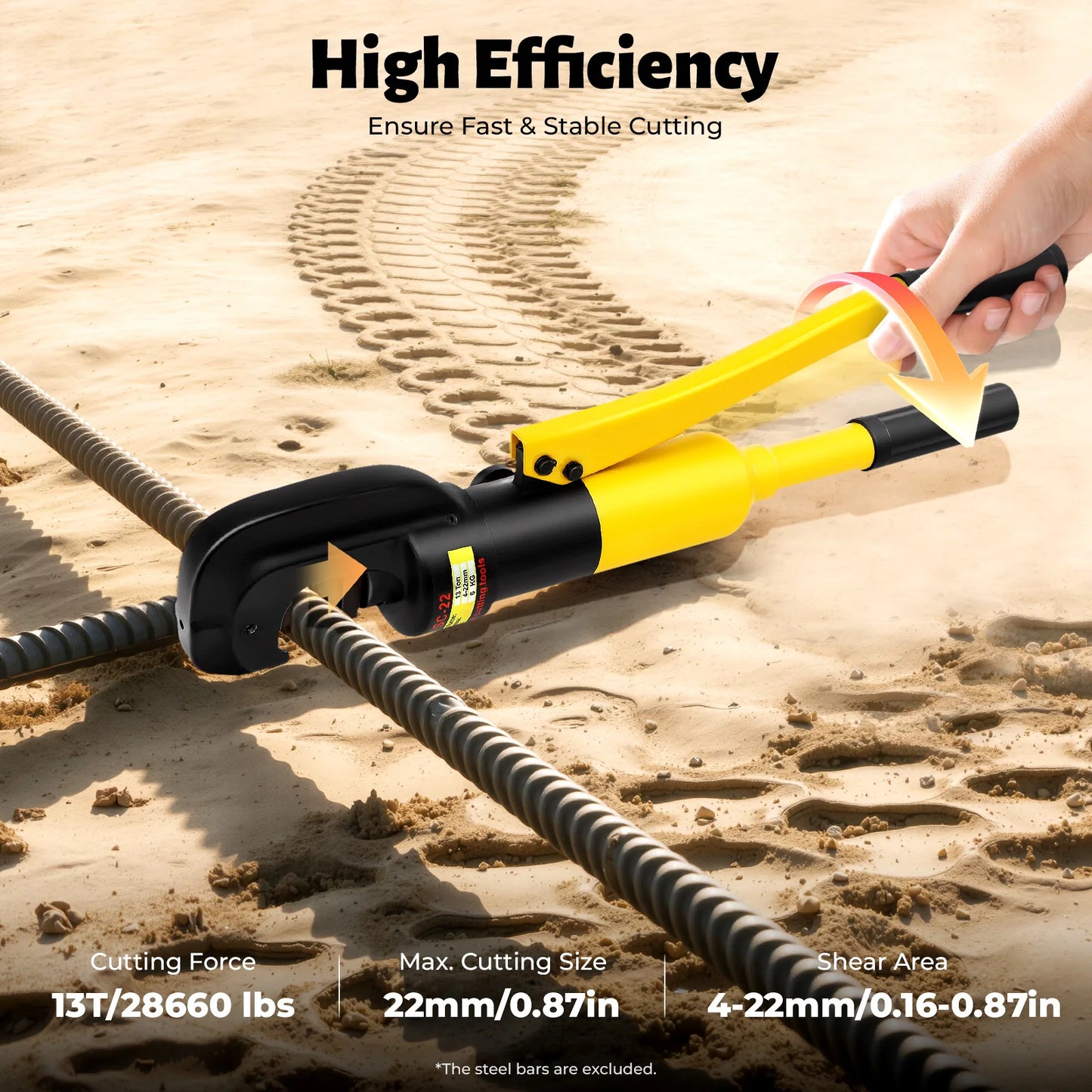 8/13Ton Heavy Duty Hydraulic Rebar Cutters Handheld Cutting Tool with Case 4-22mm for Construction Site Metal Work