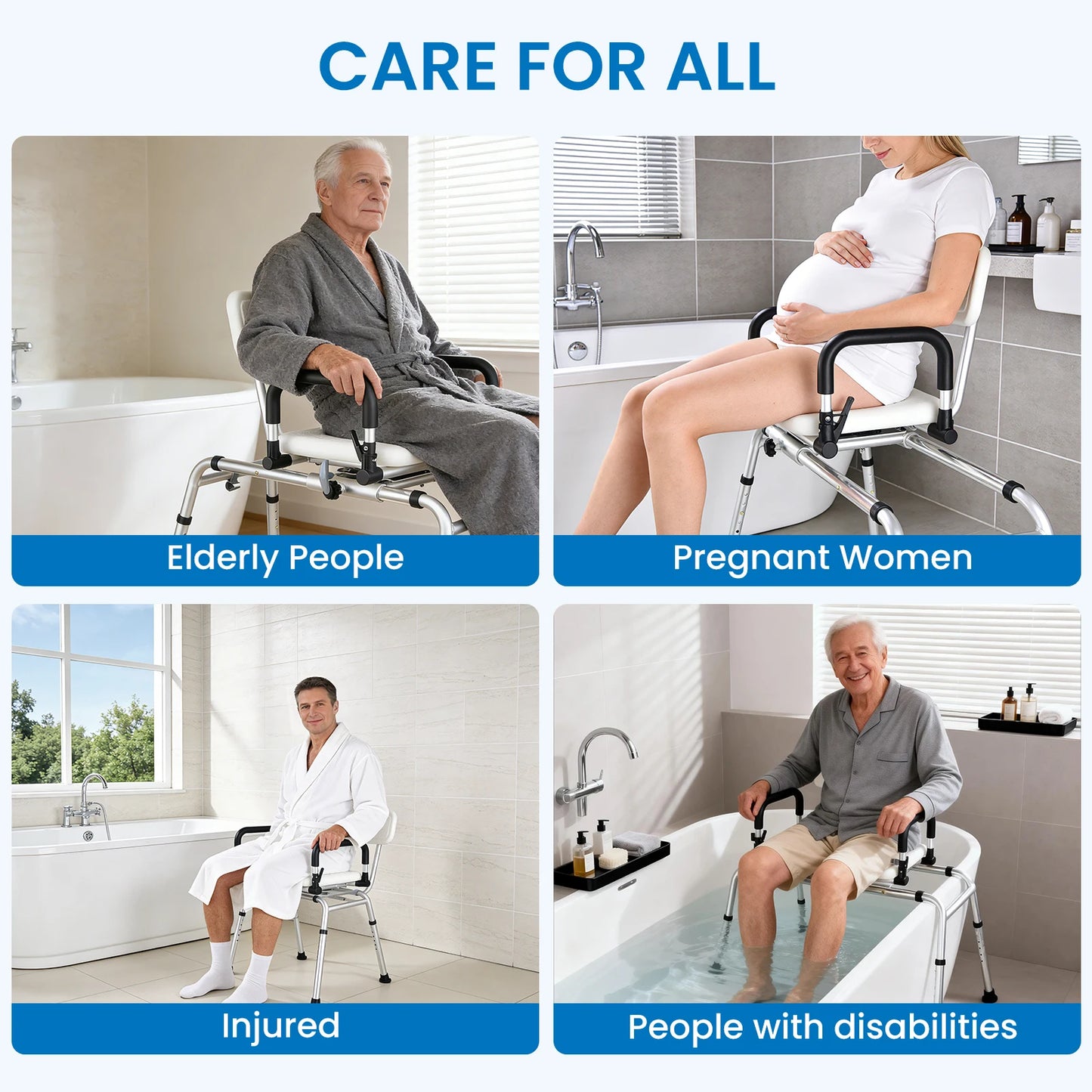 Adjustable Height Sliding Shower Chair 220 Lbs, Handicap Bath Seat with Backrest for Tub Safety & Mobility