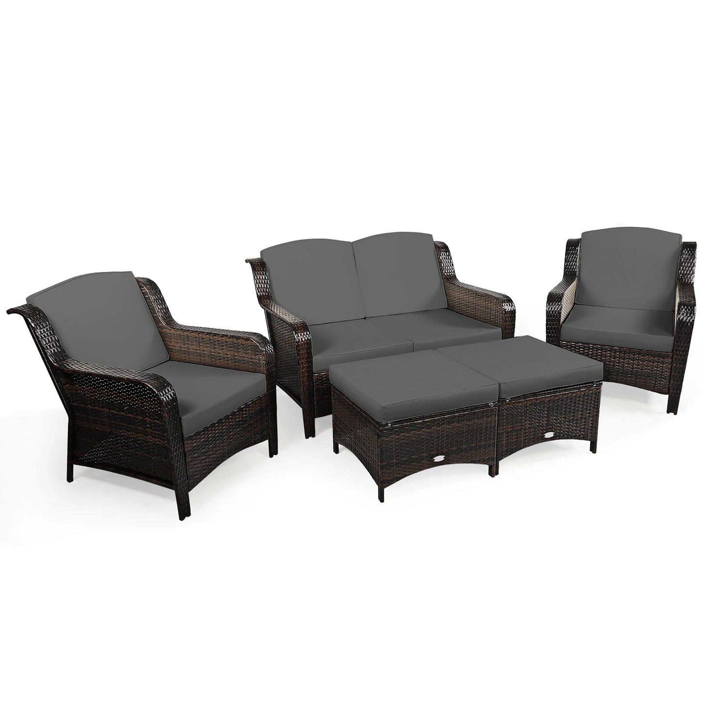 5 Pieces Patio Furniture Set Outdoor Rattan Conversation Sofa Set W/ Cushions