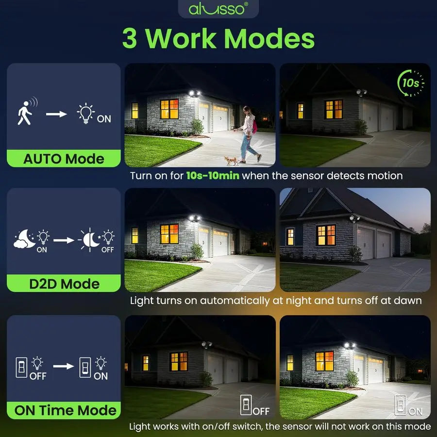 Motion Sensor Outdoor Lights, 30W 3500LM Flood Lights Outdoor, 3 Modes Dusk to Dawn Auto On Time, 3CCT 3000K 4000K 6500K Waterpr