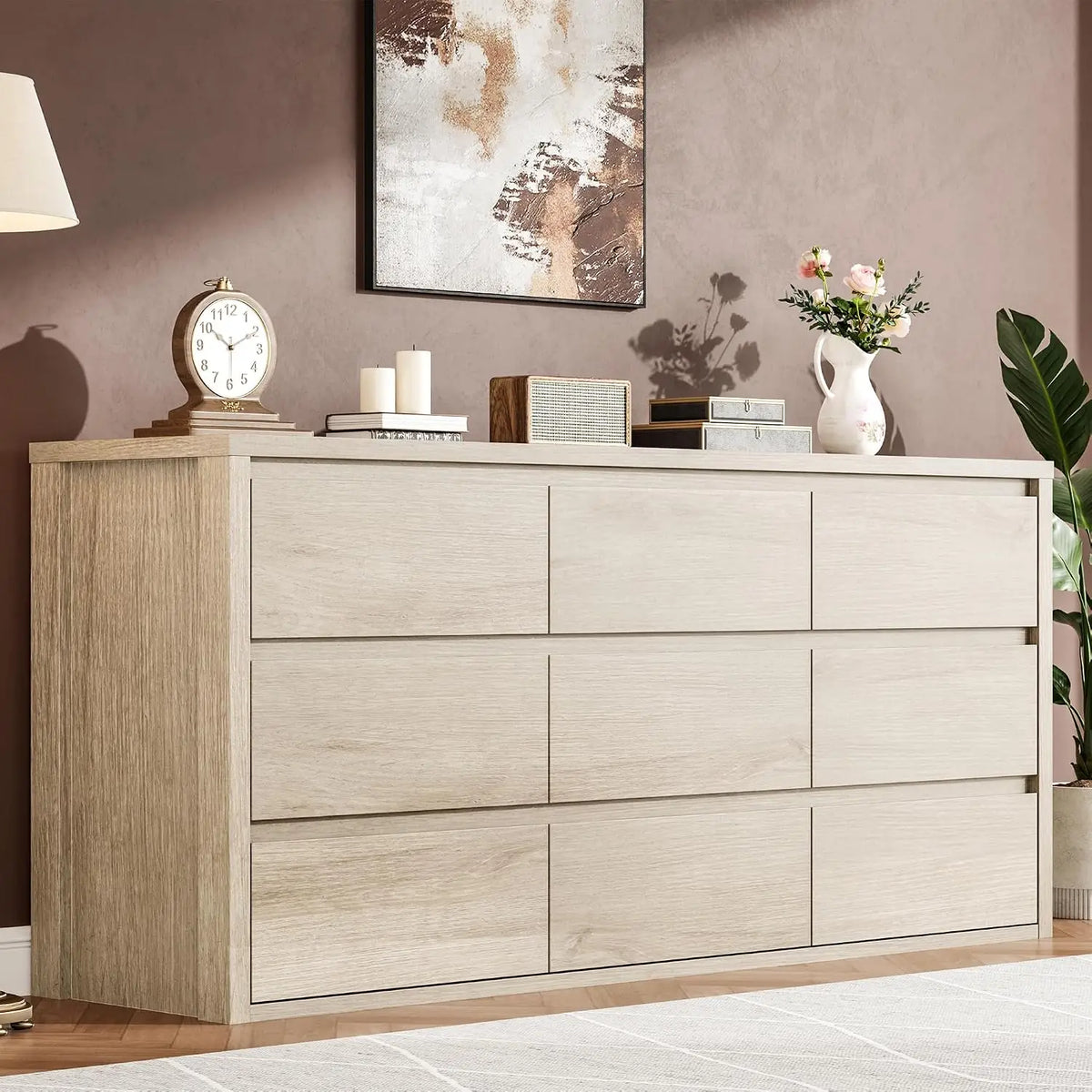 9 Drawer Dresser For Bedroom, Modern Handleless Wood Chest Of Drawers, Large Storage Cabinet For Living Room, Hallway and Entryway