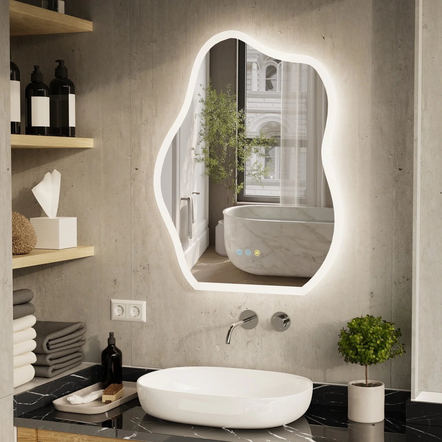 600x80CM Cloud-shape LED Bathroom Mirror with Backlight Dimmable LED Wall Vanity Mirror Touch Anti-fog, Adjustable 3 Colors