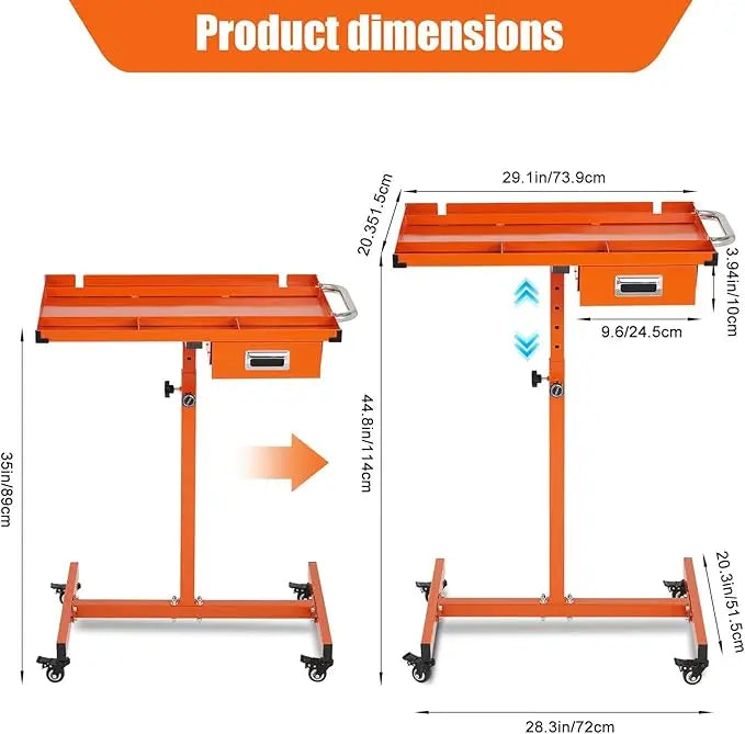 35-45 Inch Adjustable Height Work Table, 220 Lbs Capacity Heavy-Duty Work Table with Wheels & Brakes for Warehouse, Repair Shops