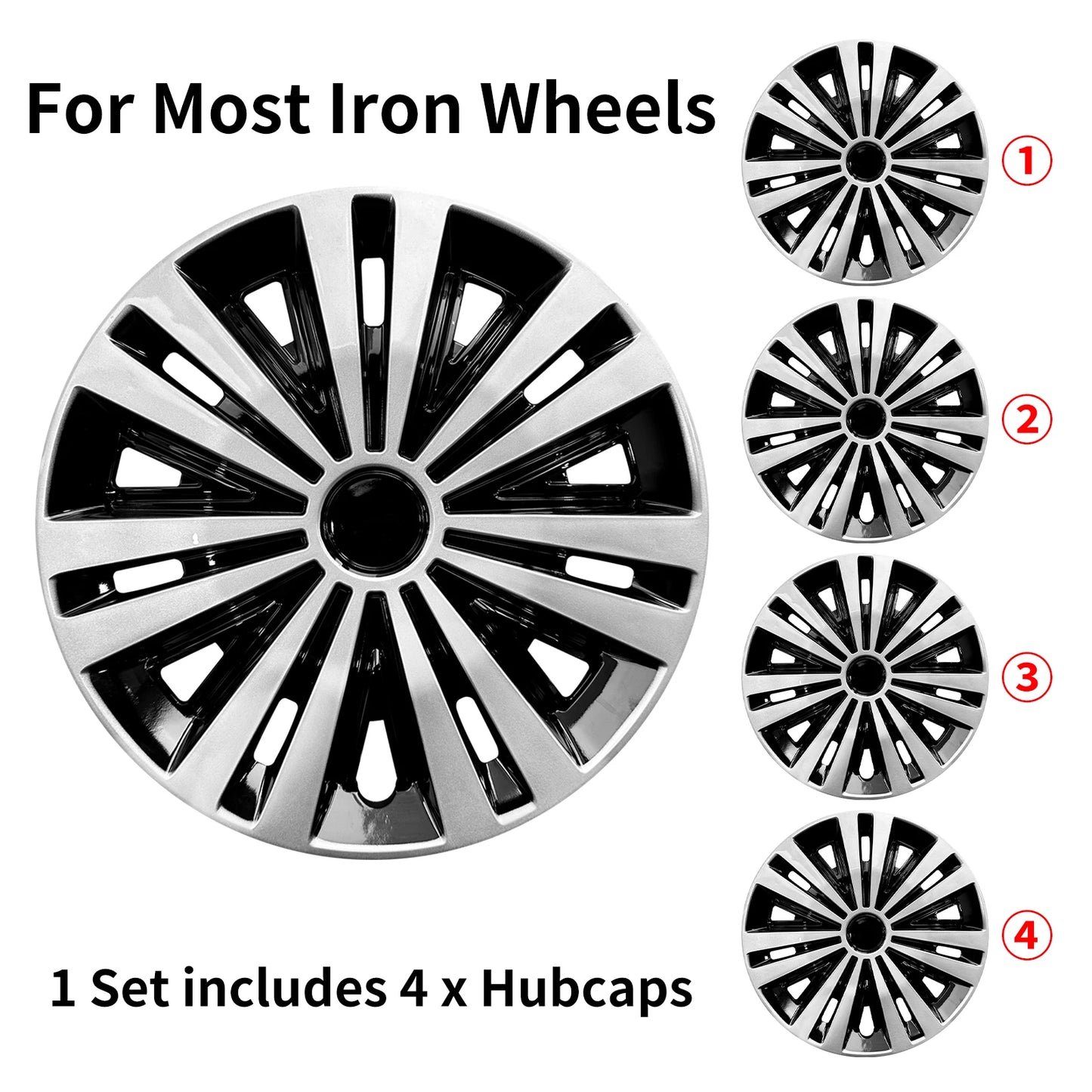 Sports Caps Rim 15inch Hub Cover for Iron Rim Wheel Cover Set of 4 Steel Replacement Plastic Hubcap for R15 Tire Car Accessories