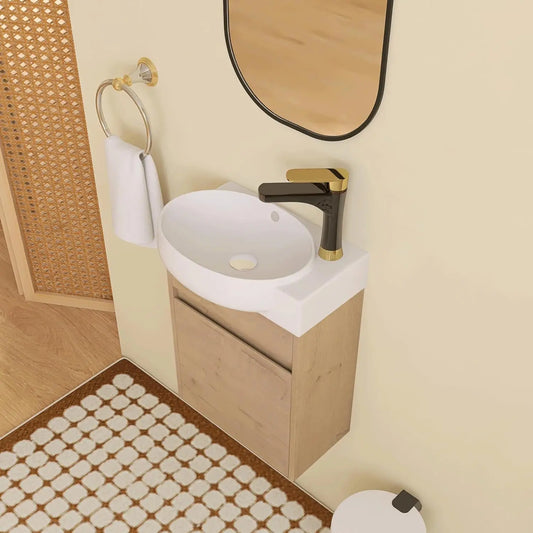 16in Floating Bathroom Vanity Sink Wall Mount Soft Close Door White Ceramic Top Small Space Storage Cabinet, Customized
