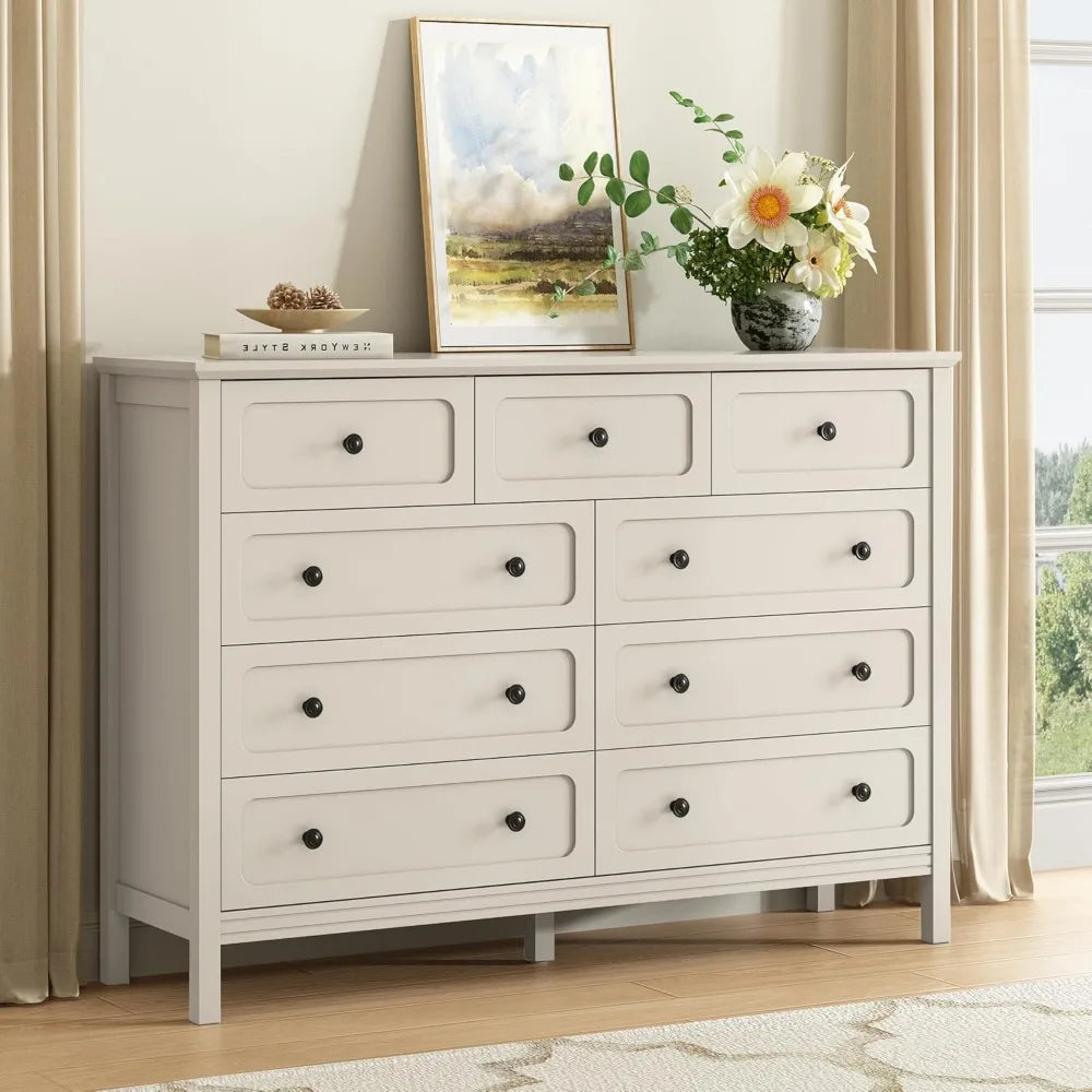 9-Drawer Dresser with Metal Handles Deep Drawers Large Wood Chest Bedroom Living Room Hallway, Custom