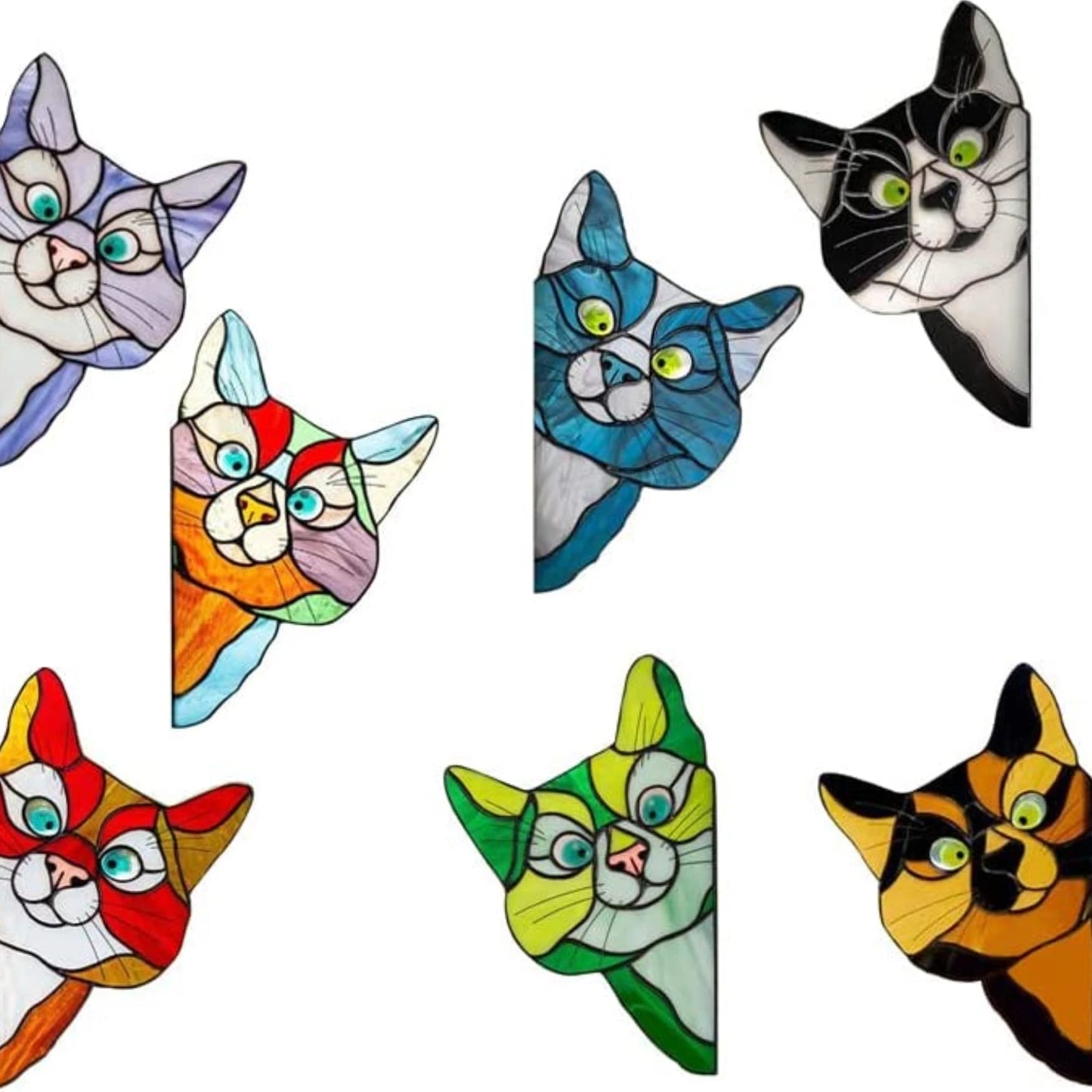 7Pcs Stained Household Animal Cat Face Stickers Door And Window Glass Car Door Glass Stickers Holiday Party Decorations