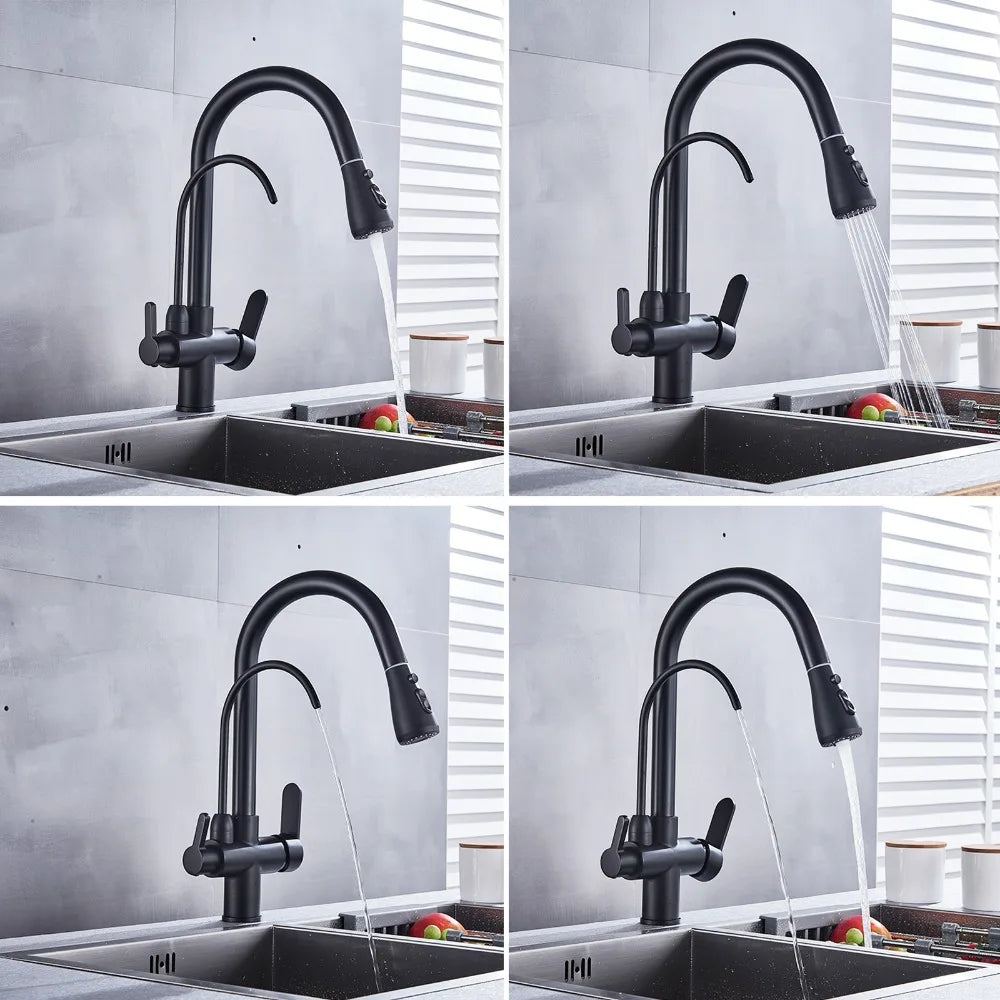 Onyzpily Black Touch/NO Sensor Kitchen Faucet Pull Out Sink Faucets Hot Cold Mixer Pure Water Tap Deck Mounted Taps Dual Handle