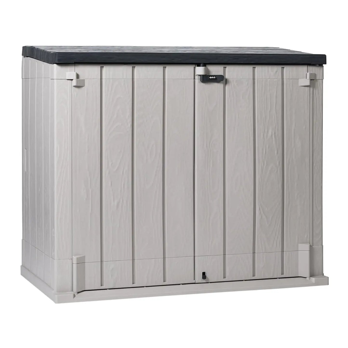 All Weather Outdoor XL Horizontal Storage Shed Cabinet for Trash Can, Garden Tools, and Yard Equipment, Taupe, Custom