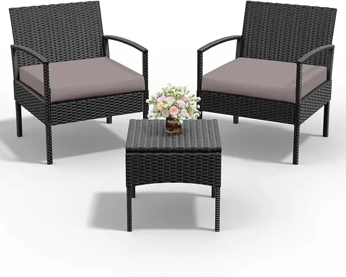 4 Piece Outdoor Wicker Patio Conversation Furniture Set, Rattan Chair Wicker Sofa Garden Conversation Sets with Cushion and Gla