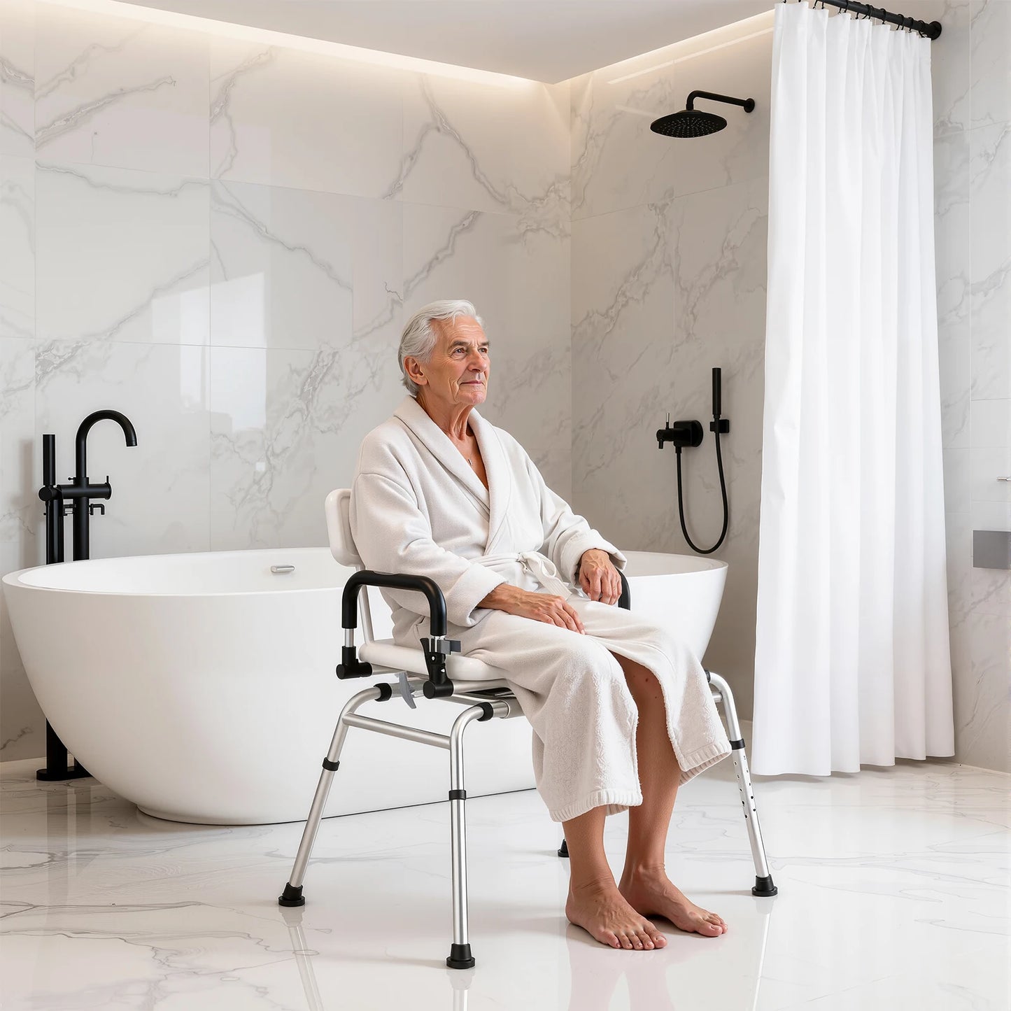 Adjustable Height Sliding Shower Chair 220 Lbs, Handicap Bath Seat with Backrest for Tub Safety & Mobility