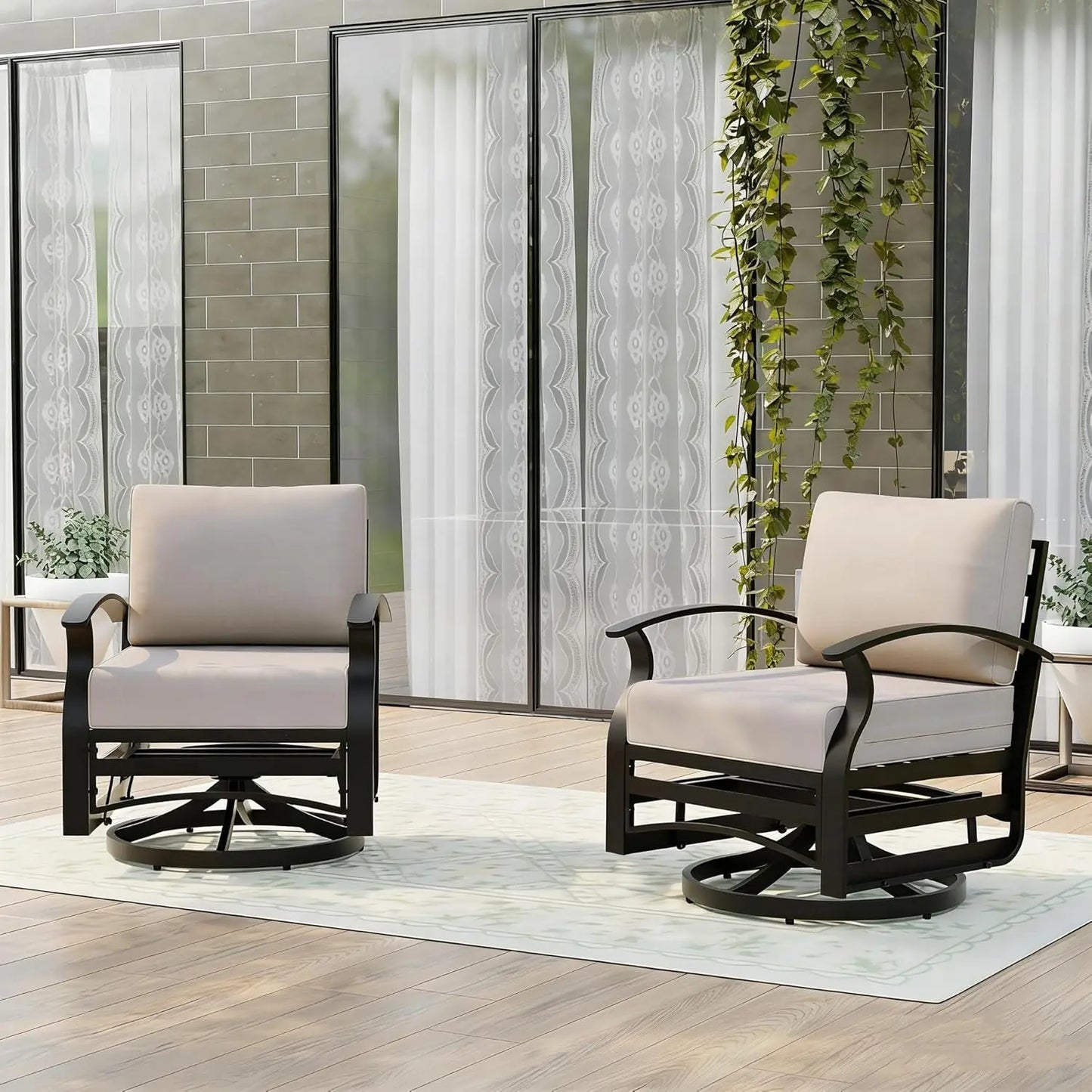 Metal Patio Swivel Chair Set 2pc High-Resilience Cushions Removable Back Pillow Backyard Lawn Porch Custom