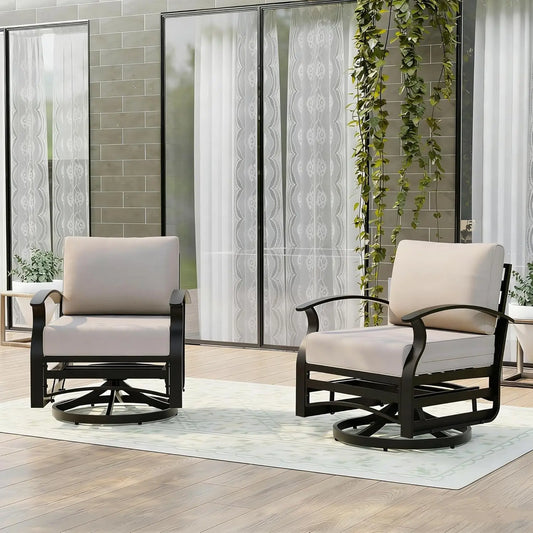 Metal Patio Swivel Chair Set 2pc High-Resilience Cushions Removable Back Pillow Backyard Lawn Porch Custom