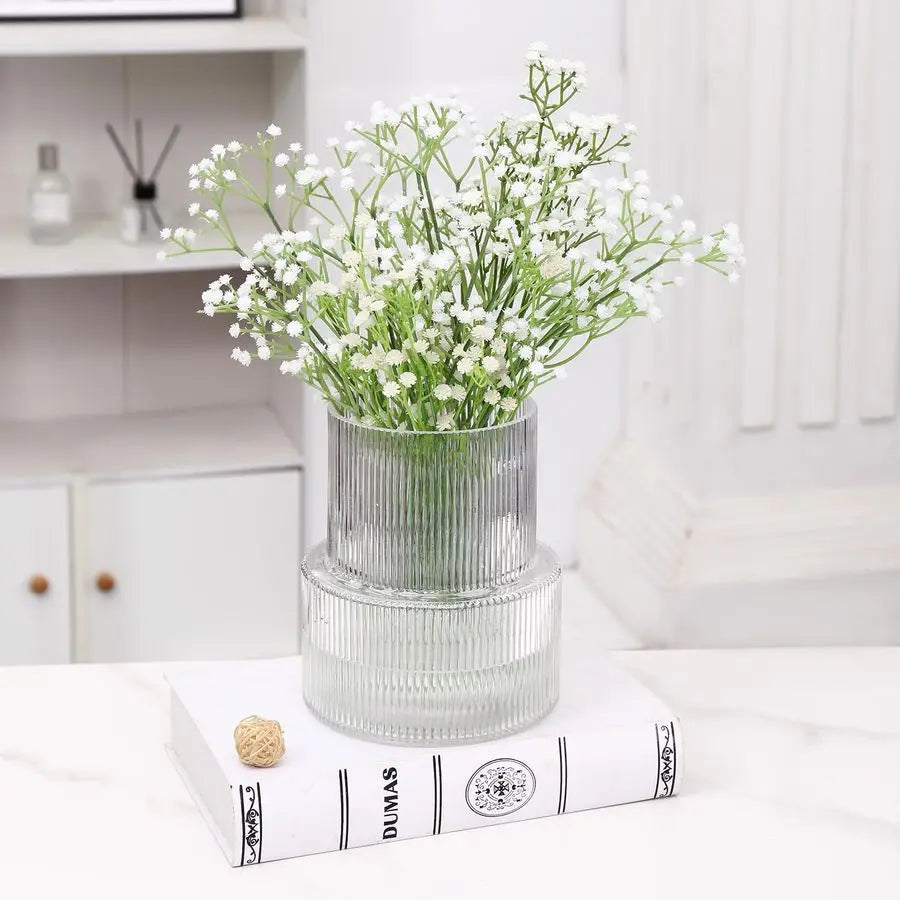 Glass Vase, Flower Vase, Fluted Clear Vases for Flowers, Modern Vases for Living Room, Dining Table, Entryway, Shelf, Wedding, O