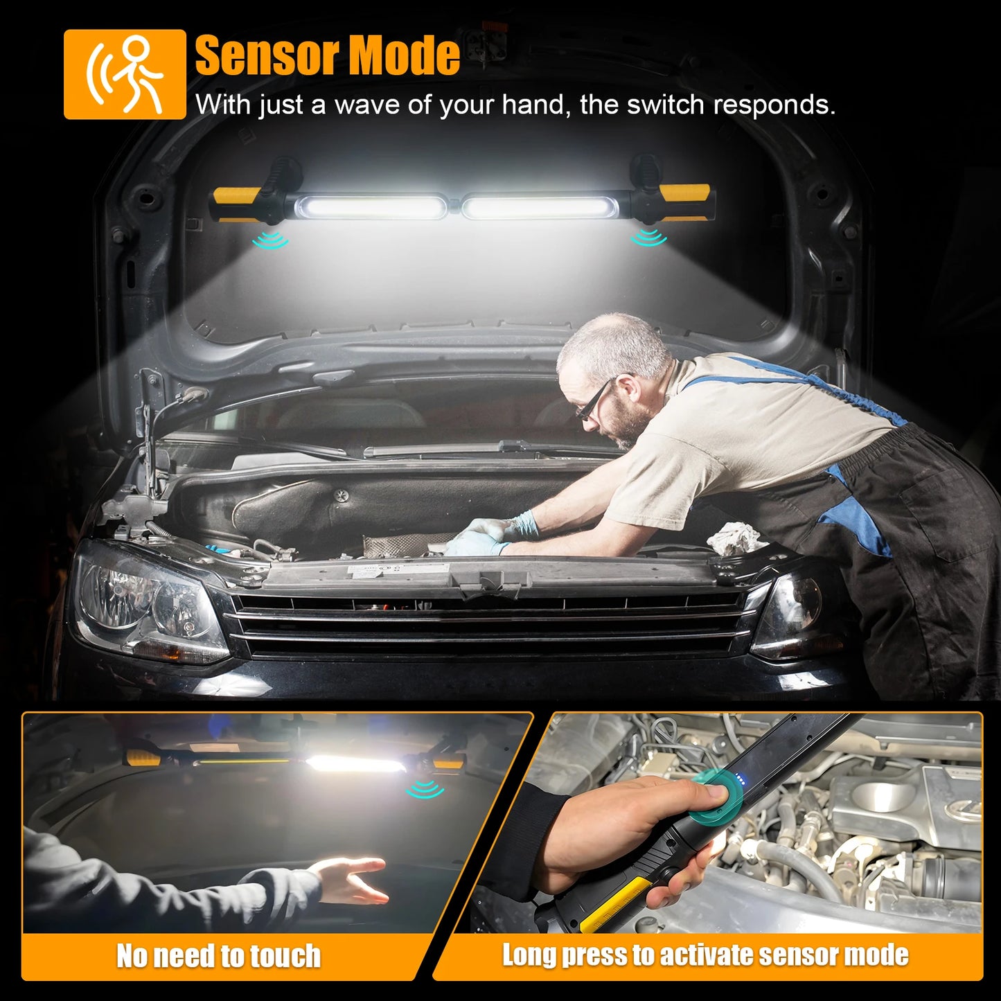 Mechanic LED Work Light Bar - 2400LM LED, 4400mAh Rechargeable with Hooks Magnetic Base for Car Repairing