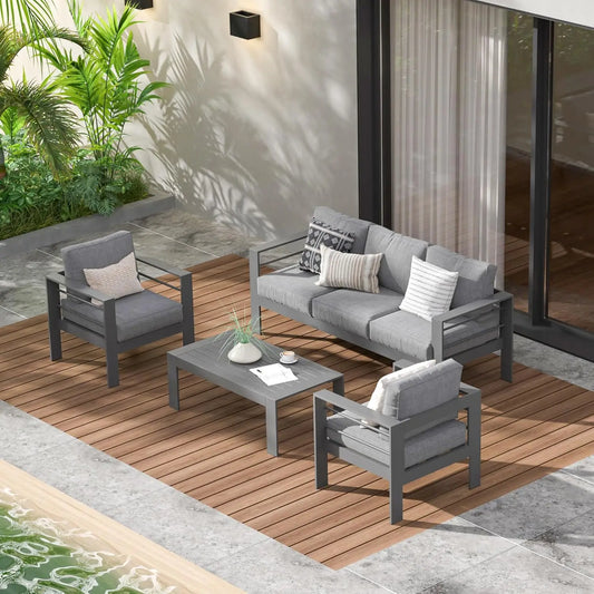 Aluminum Patio Furniture Set for All Weather, Oversized Metal Outdoor Furniture Set with 27.5" Deep Seat and 10", Customized