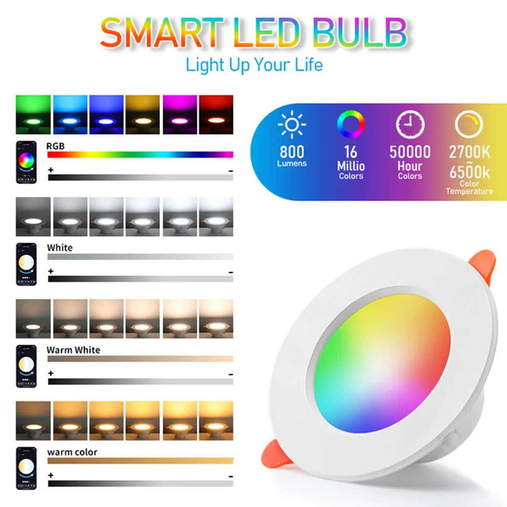 1-10PCS 10W Smart LED Downlight Bluetooth Ceiling Lamp RGB Lamp APP Remote Control Color Changing Light for Google Alexa Home