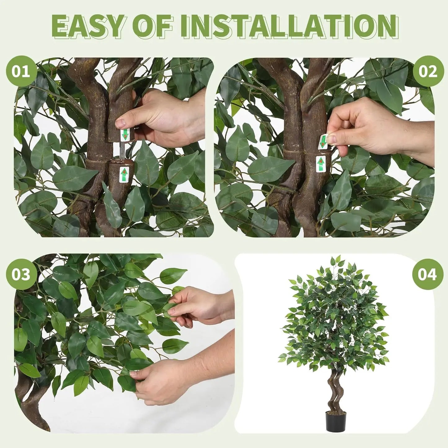4ft/5ft/6ft Artificial Ficus Tree, Tall Faux Floor Plant with Lifelike PVC Trunk and Full Dense Foliage, Faux Banyan Tree for Home Office, Living Room and Indoor Decor