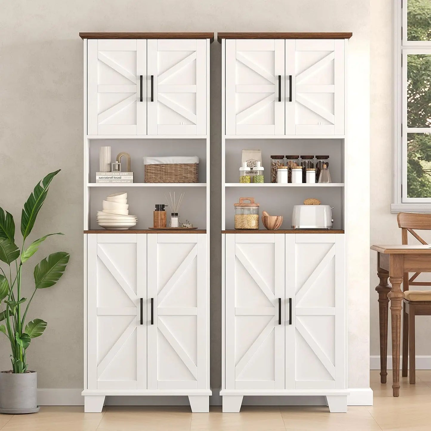 67.9 Tall Storage Cabinet 7 Adjustable Shelves Barn Door Pantry Cupboard Kitchen Bathroom Living Dining Room, Customized