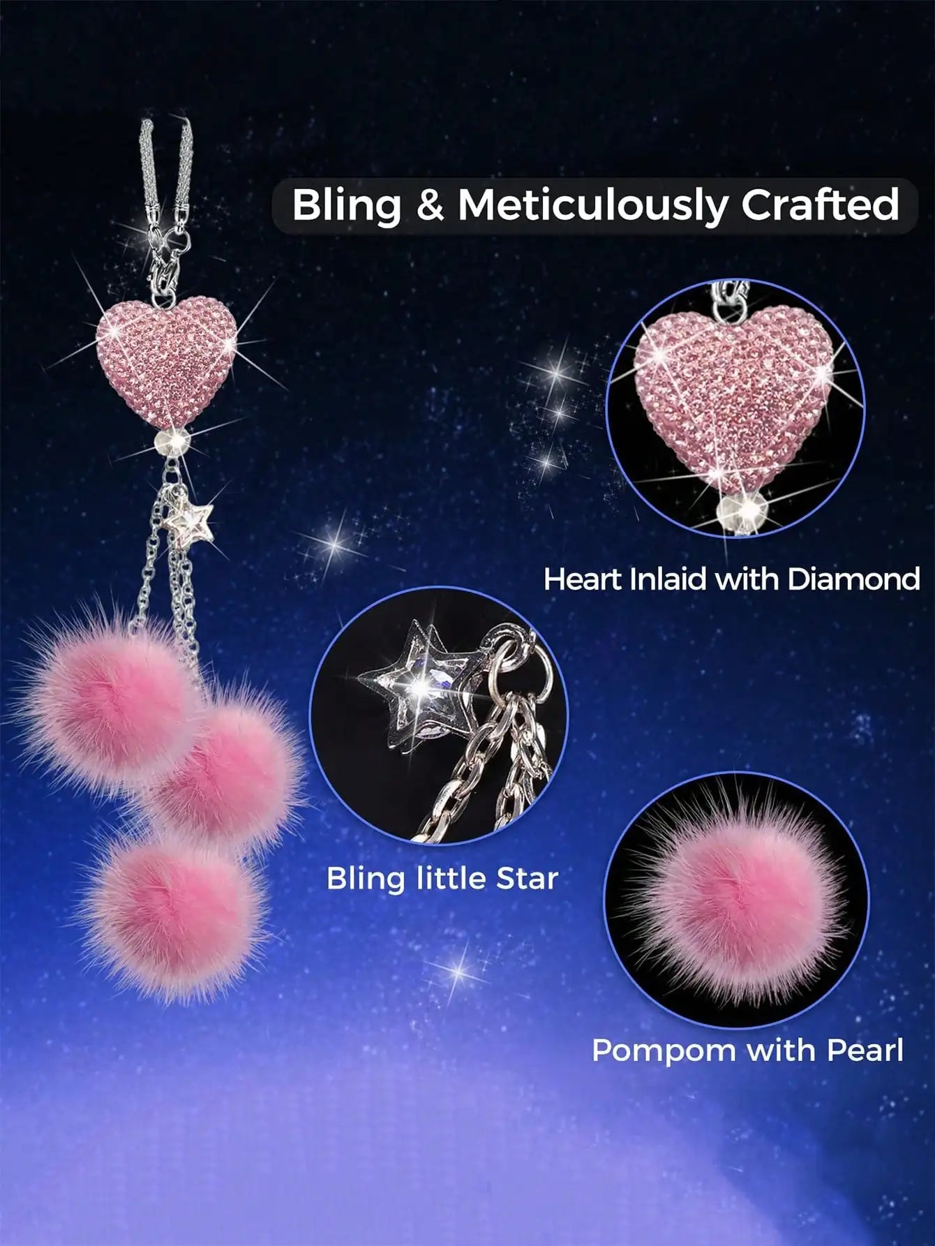1pc Diamond Encrusted Heart Shaped Pendant Car Rearview Mirror Charm, Women's Car Accessory, Auto Decor