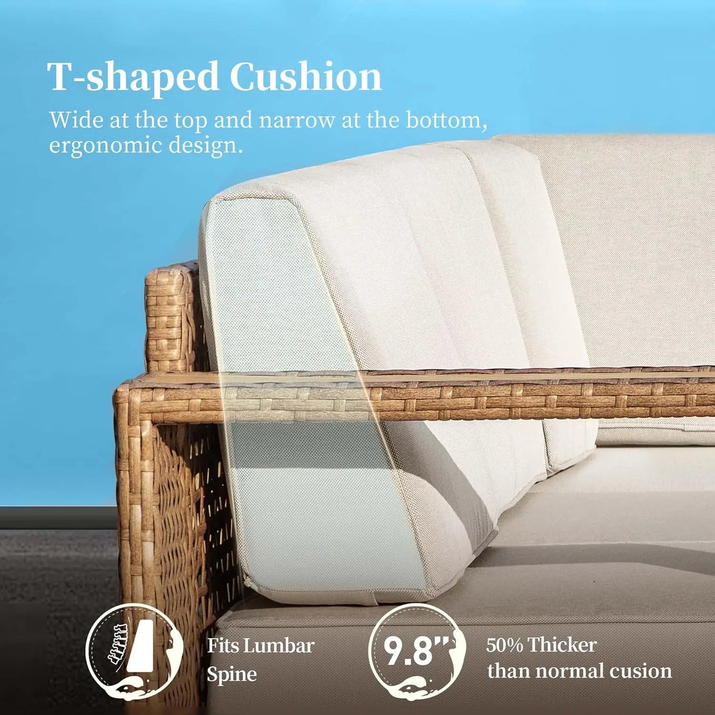 L Shaped Patio Furniture,Outdoor Rattan Wicker Sectional Sofa with 10''Ultra-Thick Cushions,All Weather Patio, Customized