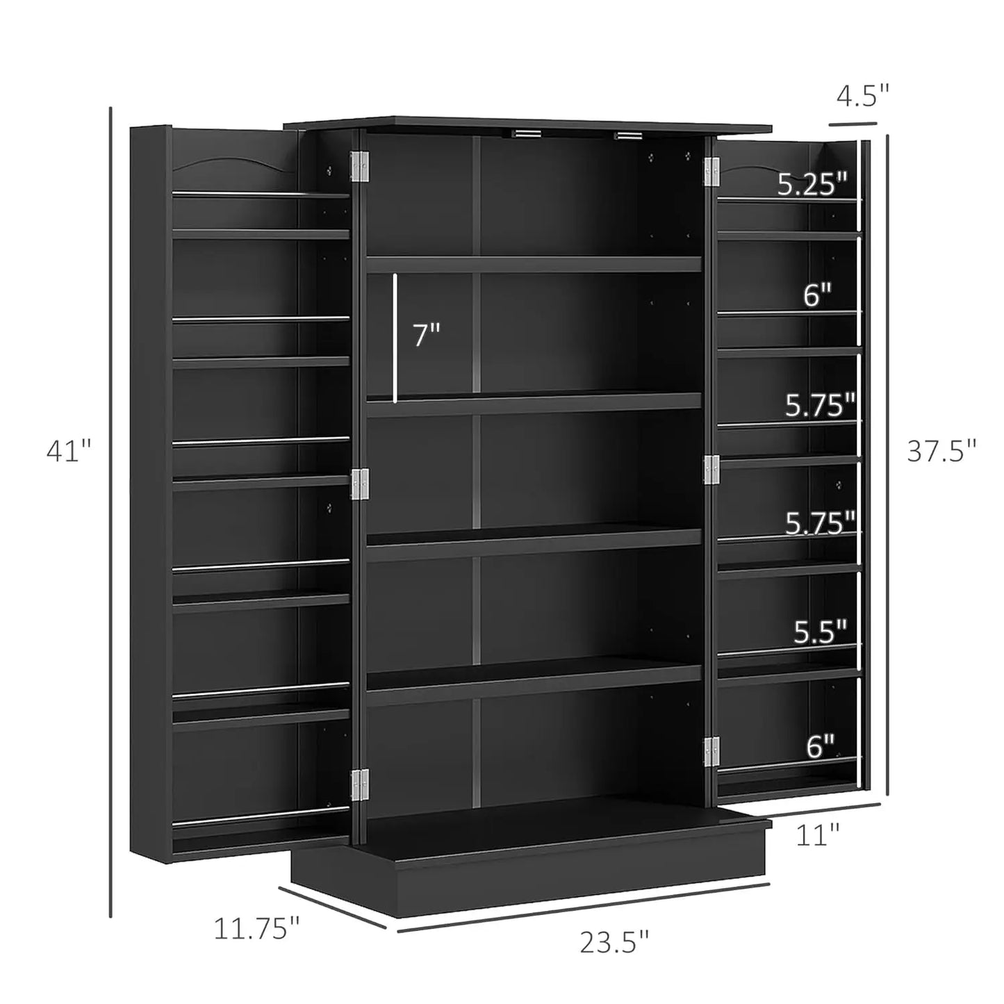 41" Kitchen Pantry Storage Cabinet, Freestanding Kitchen Cabinet with 12 Door Shelves, Double Doors, 5-Tier, Customized