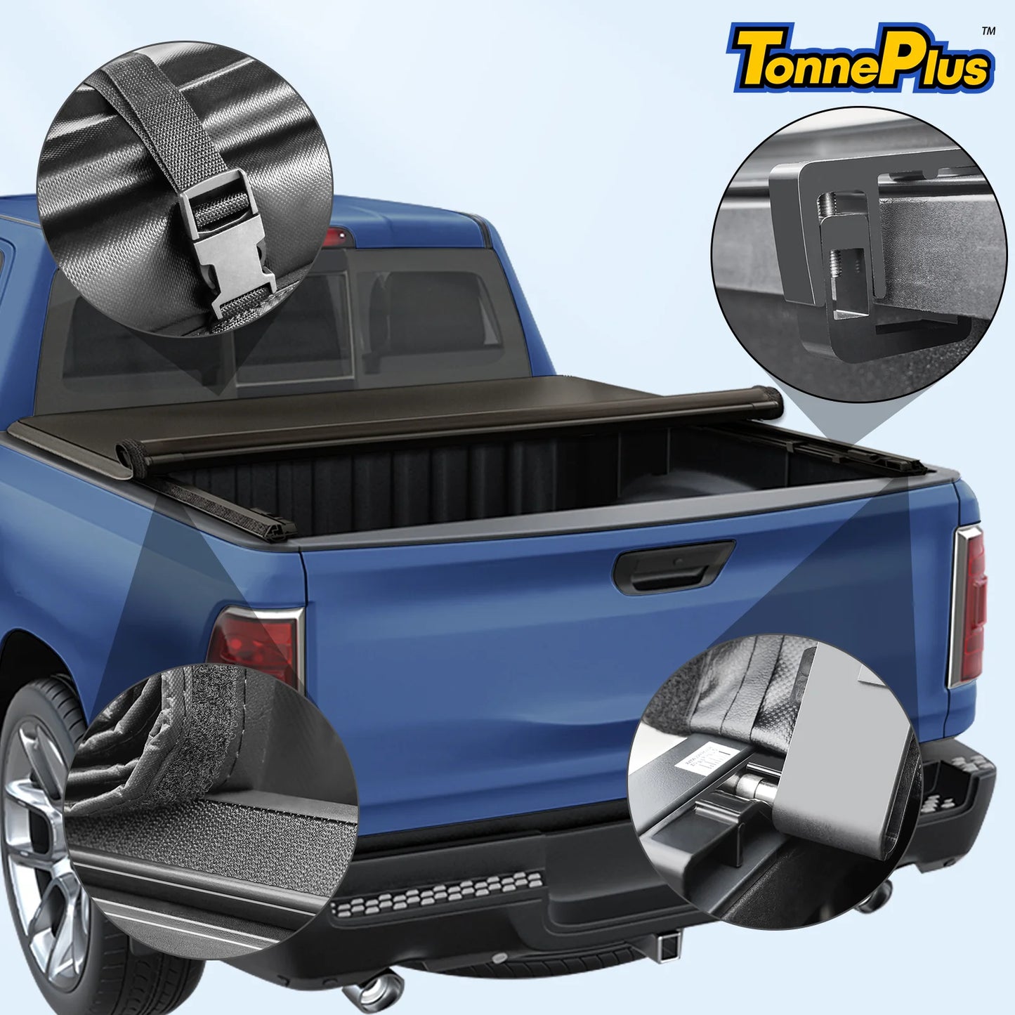 TonnePlus Soft Roll-Up Tonneau Cover Truck Bed Covers for 2007-2021 Toyota Tundra 6.5FT Bed ; Lightning | 6.5' (78.7") Bed |