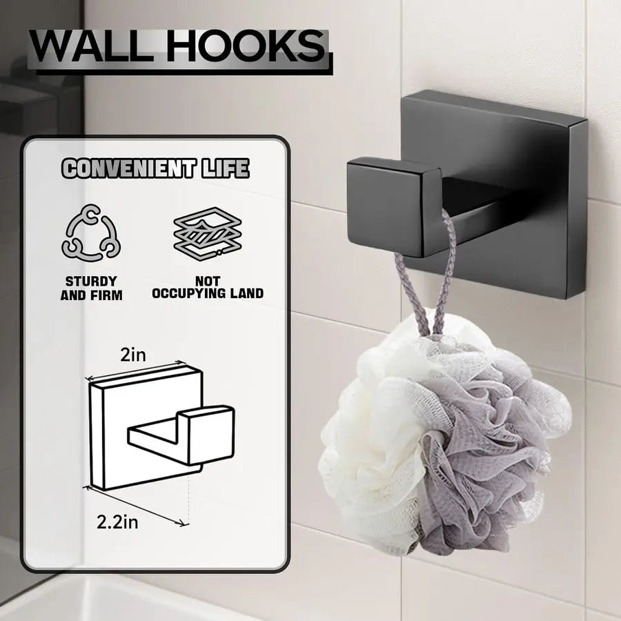 Matte Black Bathroom Hardware Accessories Set Including 23.6 Inch Bath Towel Bar, Towel Rings, Bath Toilet Paper Holders, Robe