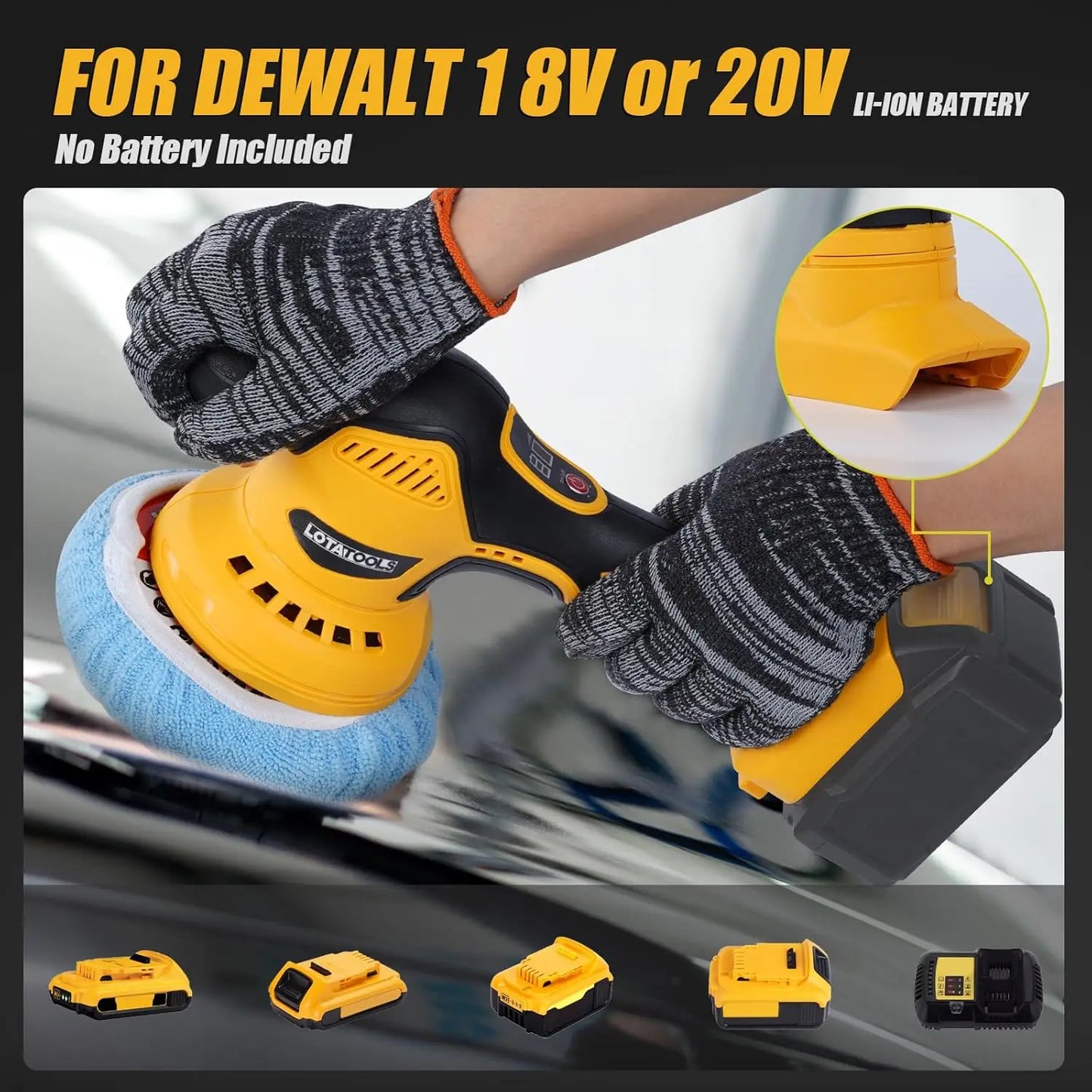 Dual-Action Polisher 8 Speeds 5500 RPM for Car Detailing, Cordless Random Orbital with Battery Compatibility