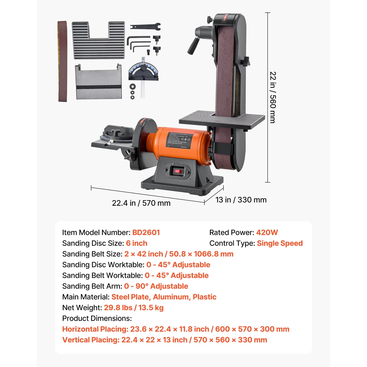 SucceBuy 6in Disc Sander & 2in x 42in Belt Sander 420W Bench Belt Disc Sanders Combo for DIY Woodworking Furniture Refinishing