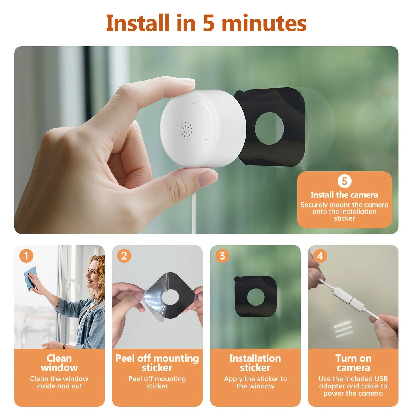 4PCS Window Camera, 2K 2.4G WIFI Indoor Cameras for Home Security with Starlight Night Vision, AI Smart Detection, 911 Emergency