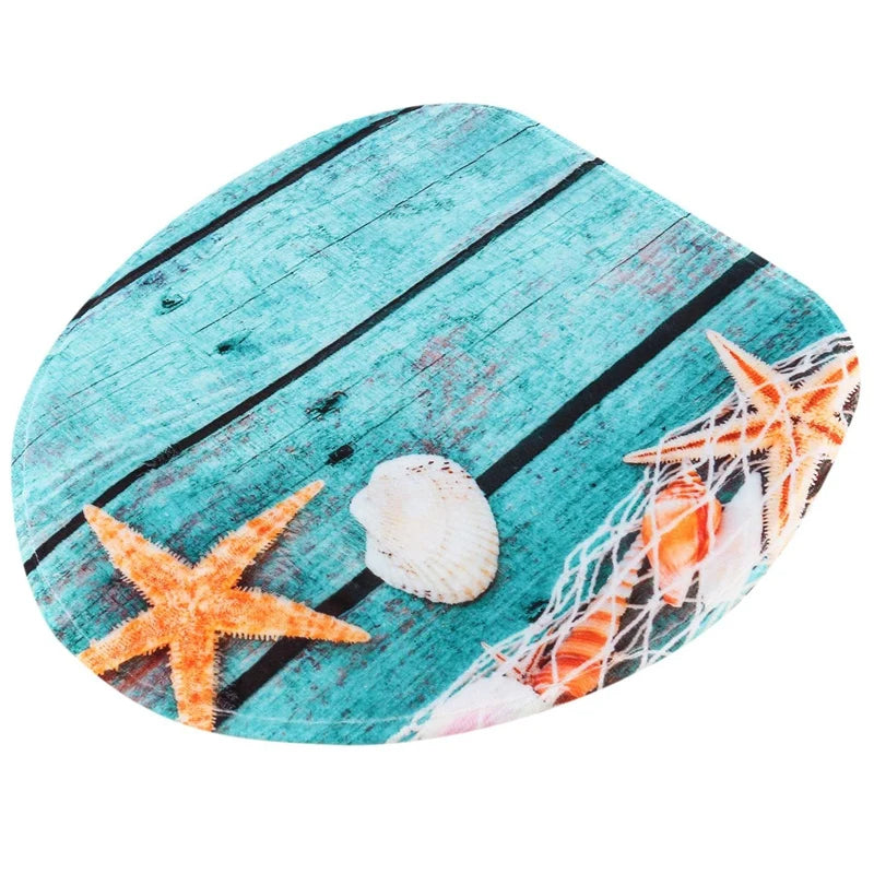 Beach Seashells Starfish Sand Bath Mat Holidays Summer Bathroom Carpet Rug Non-Slip 3 Piece Toilet Mat Set Starfish Floor